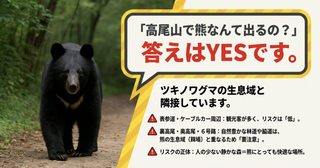 022年から2025年にかけての熊の出没傾向の変化をまとめた年表。本来の山域から人里・市街地への接近、人気の6号路での目撃、冬眠しない個体の出現など、活動範囲が拡大している様子