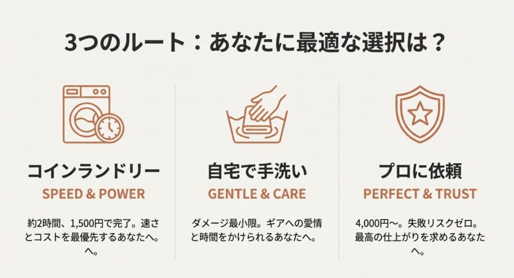 3つの洗浄ルート比較	