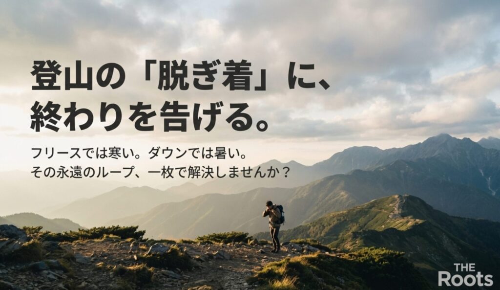 「フリースでは寒い。ダウンでは暑い。その永遠のループを一枚で解決しませんか？」という問いかけ