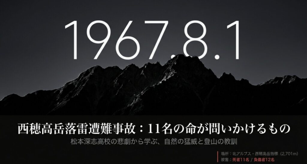 西穂高岳落雷遭難事故と遺体の全貌、松本深志高11名の最期と教訓を解説するスライドの表紙画像