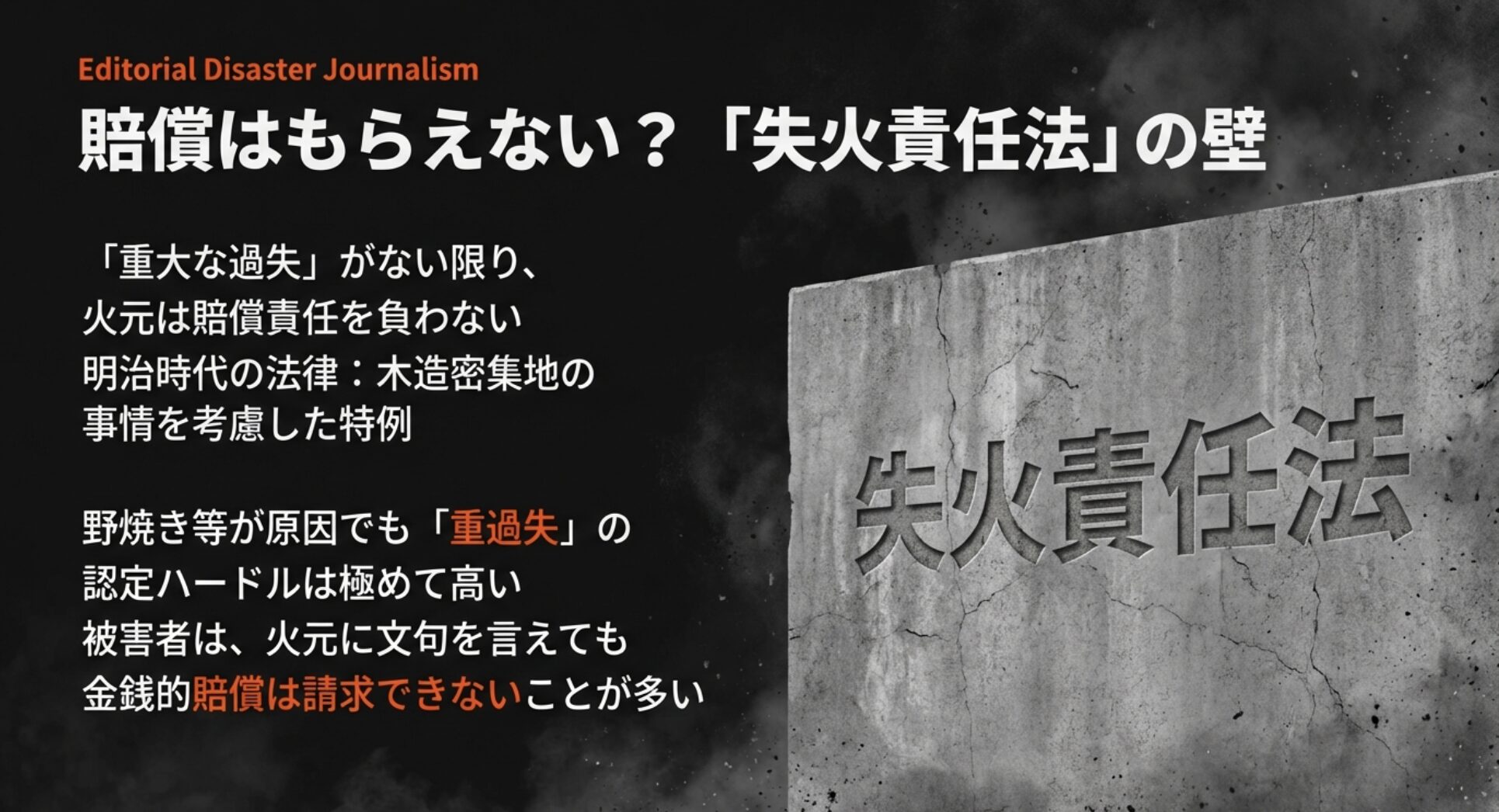 重大な過失がない限り火元は賠償責任を負わない失火責任法の仕組みと問題点の図解